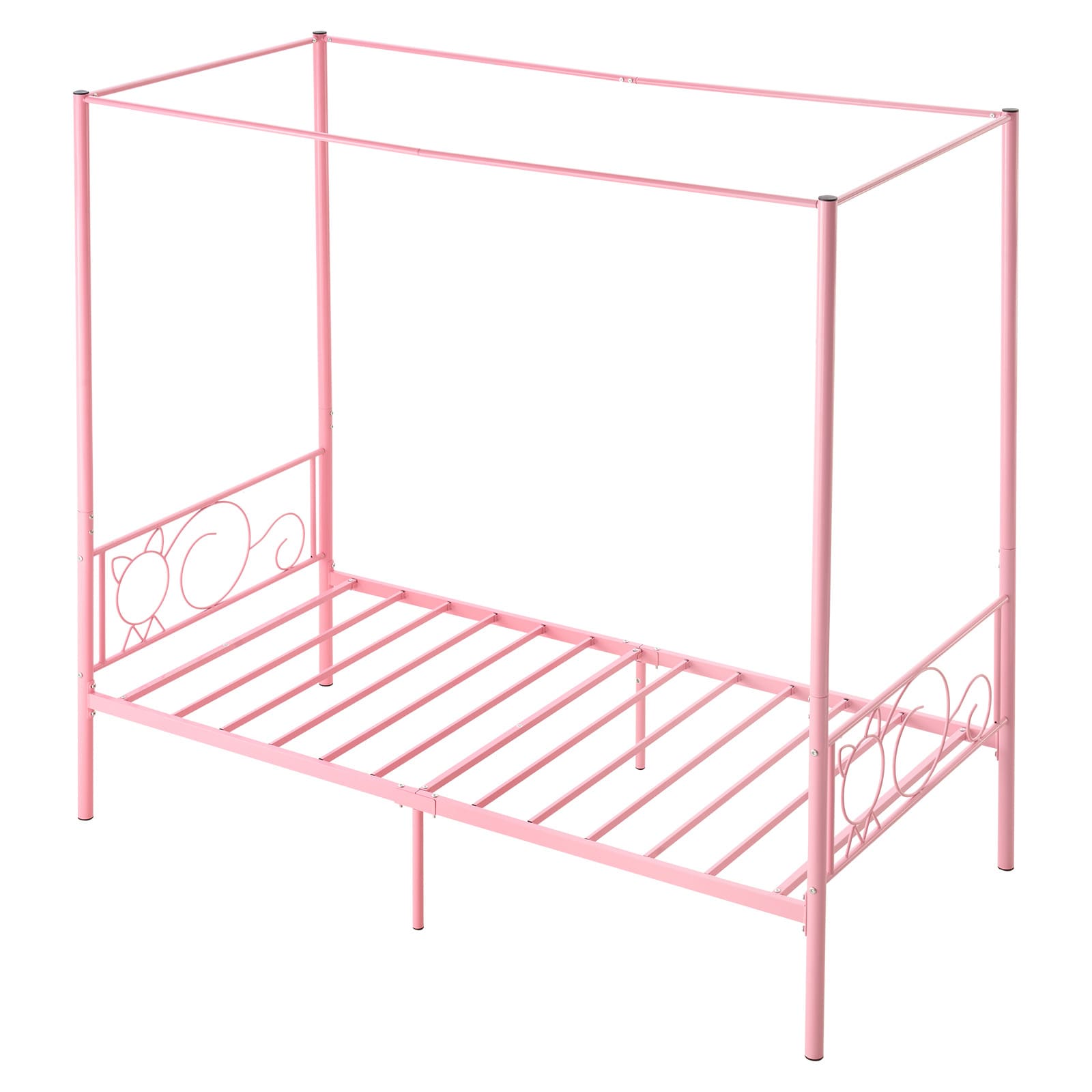 Twin Size Canopy Bed Frame Metal Canopy Bed With Headboard & Four Posters_voghion.com